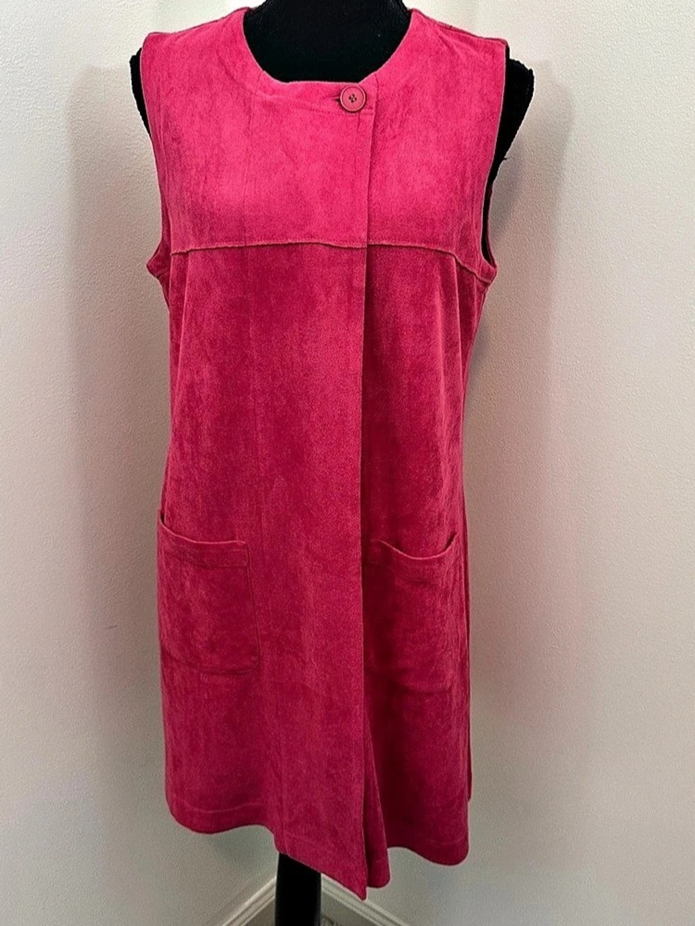 209 WST 38 New York Pink Velour Long Vest Duster Size 10 Pockets Lagenlook